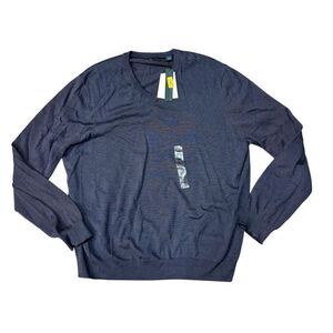 Perry Ellis Men's V-Neck Pullover Sweater 2XL‎ Blue Striped Casual